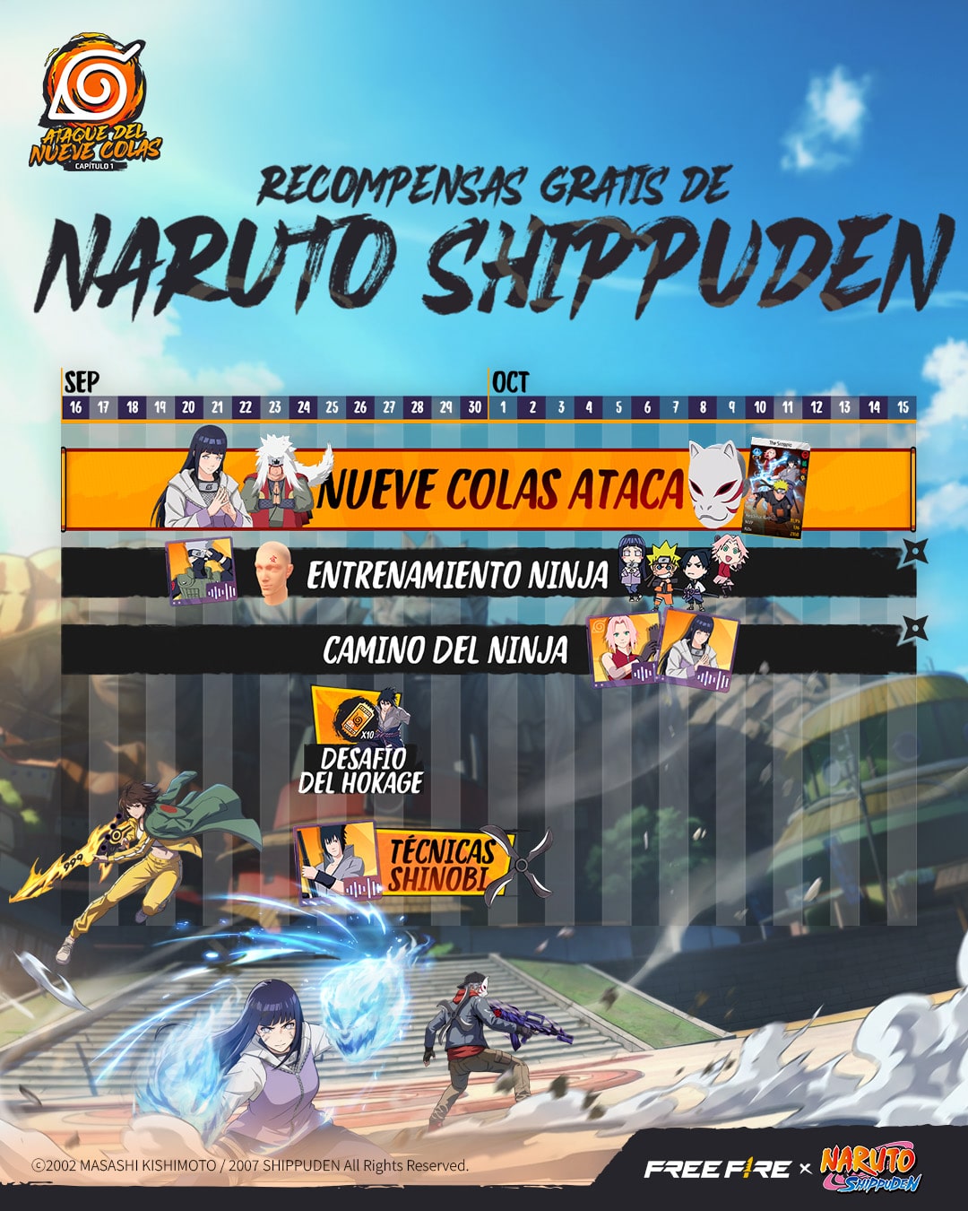 Calendario de recompensas gratis Naruto Shippuden en Free Fire