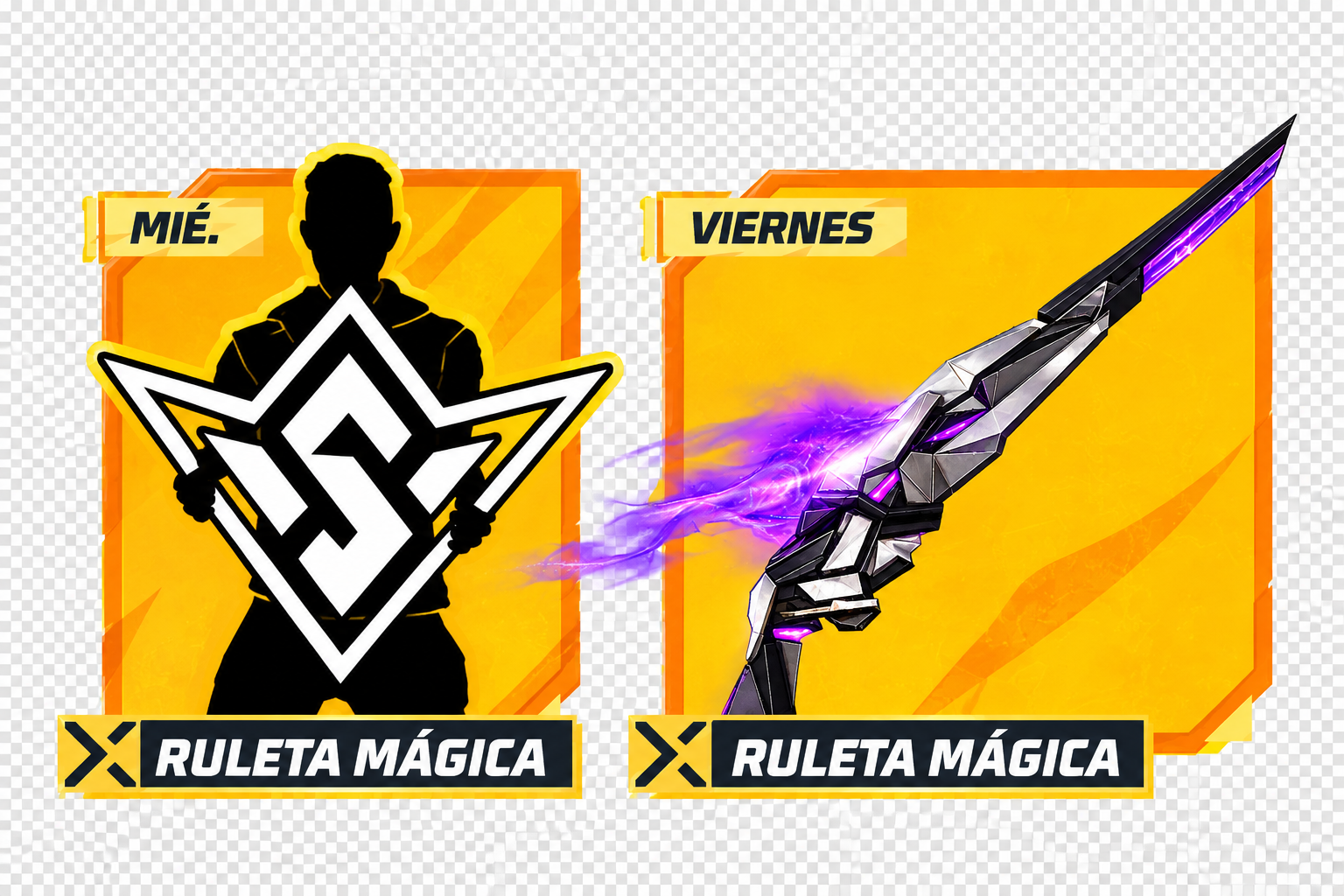Agenda semanal free fire ruleta magica M1887 y silueta